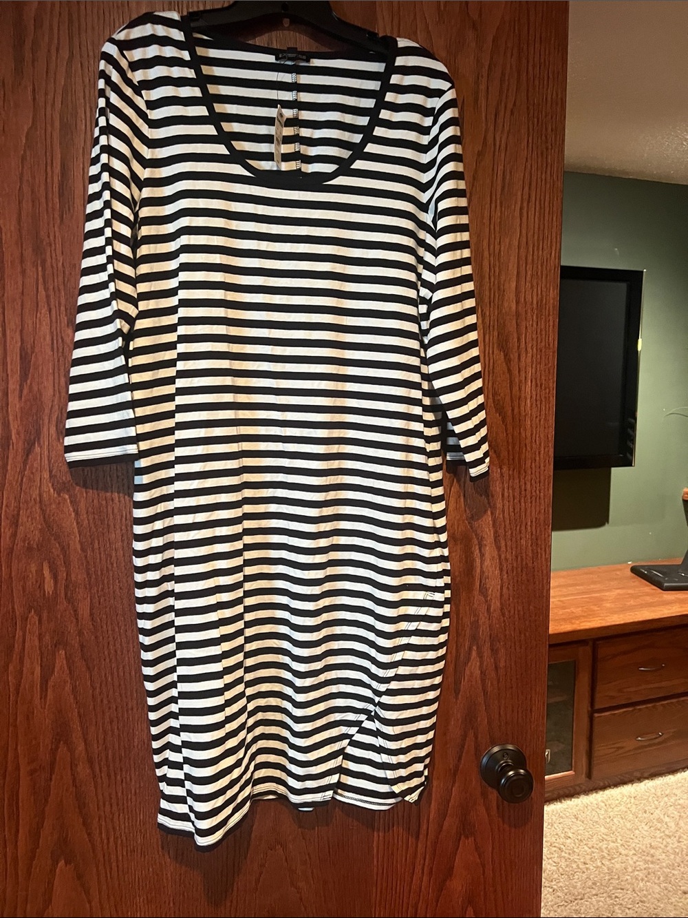 Express Black and White Striped Midi Shift Dress